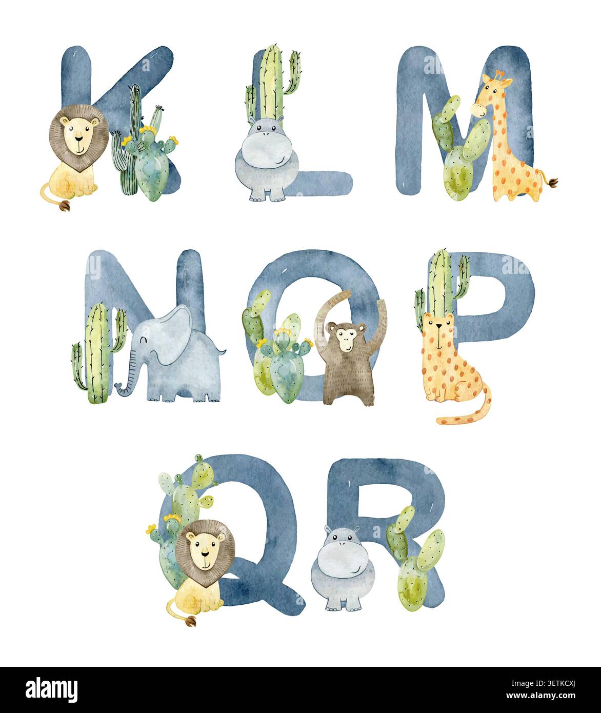Vektor Aquarell nette Safari Tiere Buchstaben für Einladungskarte, Kinderzimmer Poster und andere. Stock Vektor