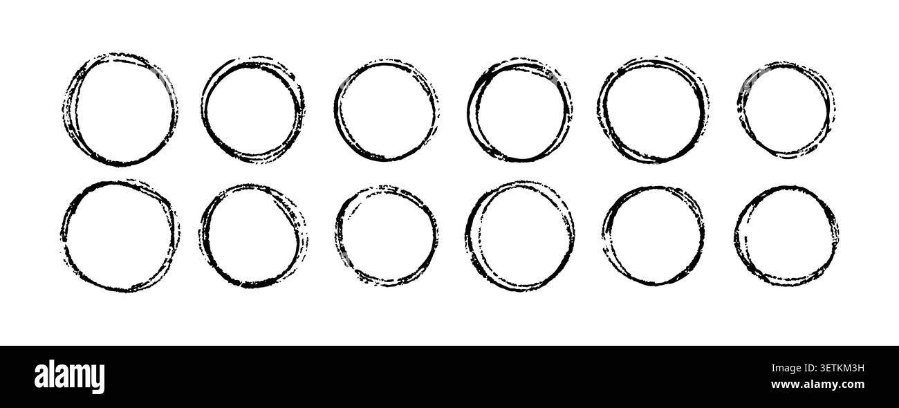 Bürste die Sonne rau. Abstrakte schwarze Pinselstriche mit Kalligraphiebllobs. Vektorabbildung Stock Vektor