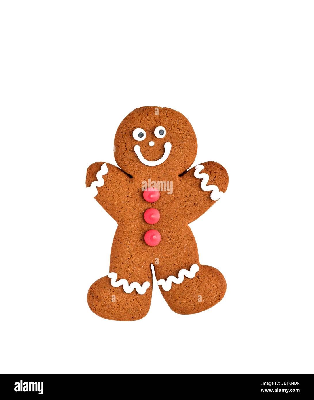 Glückliche Lebkuchenmädchen-Kekse isolierter Ausschnitt auf weiß Stockfoto