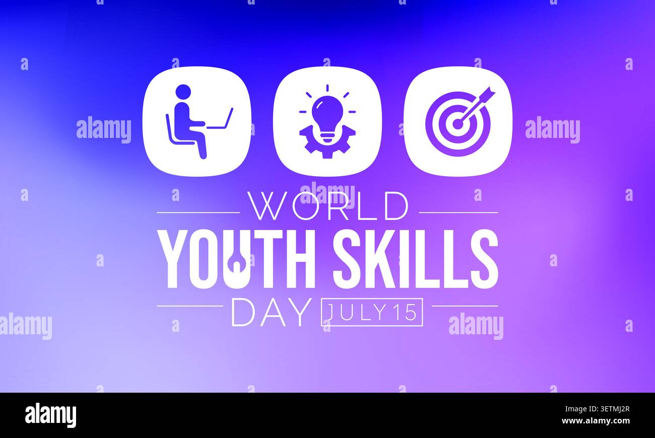 Der World Youth Skills Day (WYSD) findet jedes Jahr am 15. Juli statt und zielt darauf ab, die strategische Bedeutung der Ausstattung junger Menschen mit Fertigkeiten für zu erkennen Stock Vektor