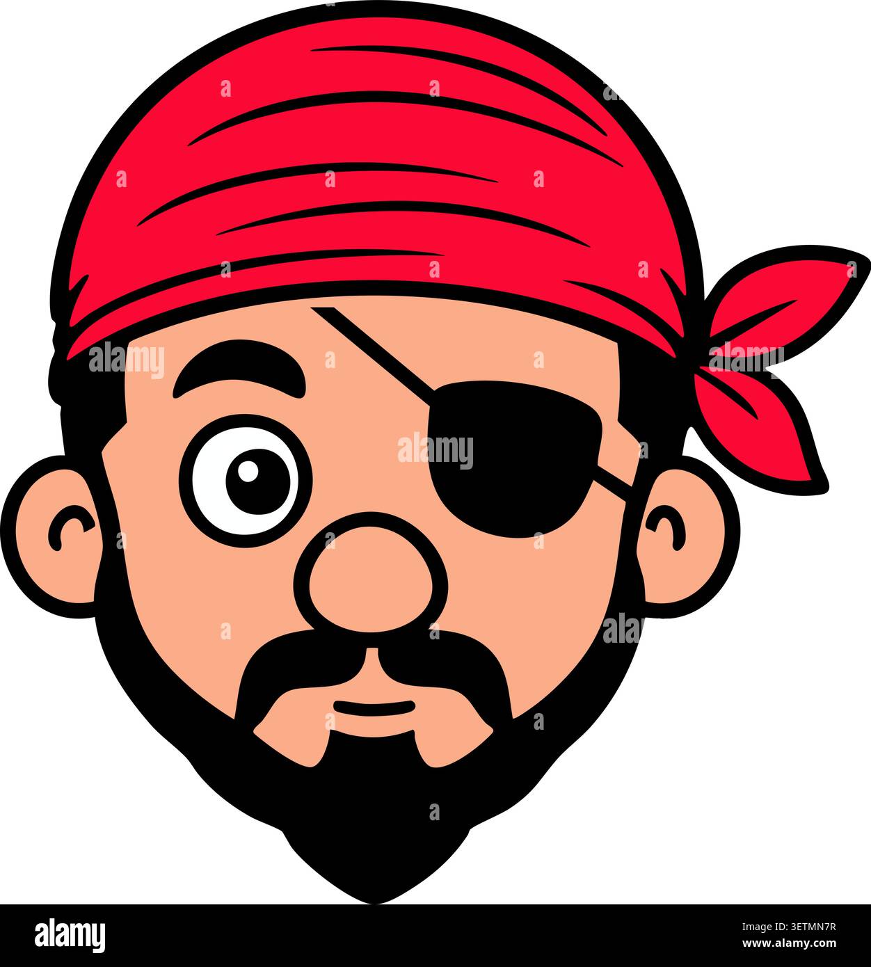 Ein Piratenkopf mit rotem Bandana-Bart und schwarzer Augenklappe Stock Vektor