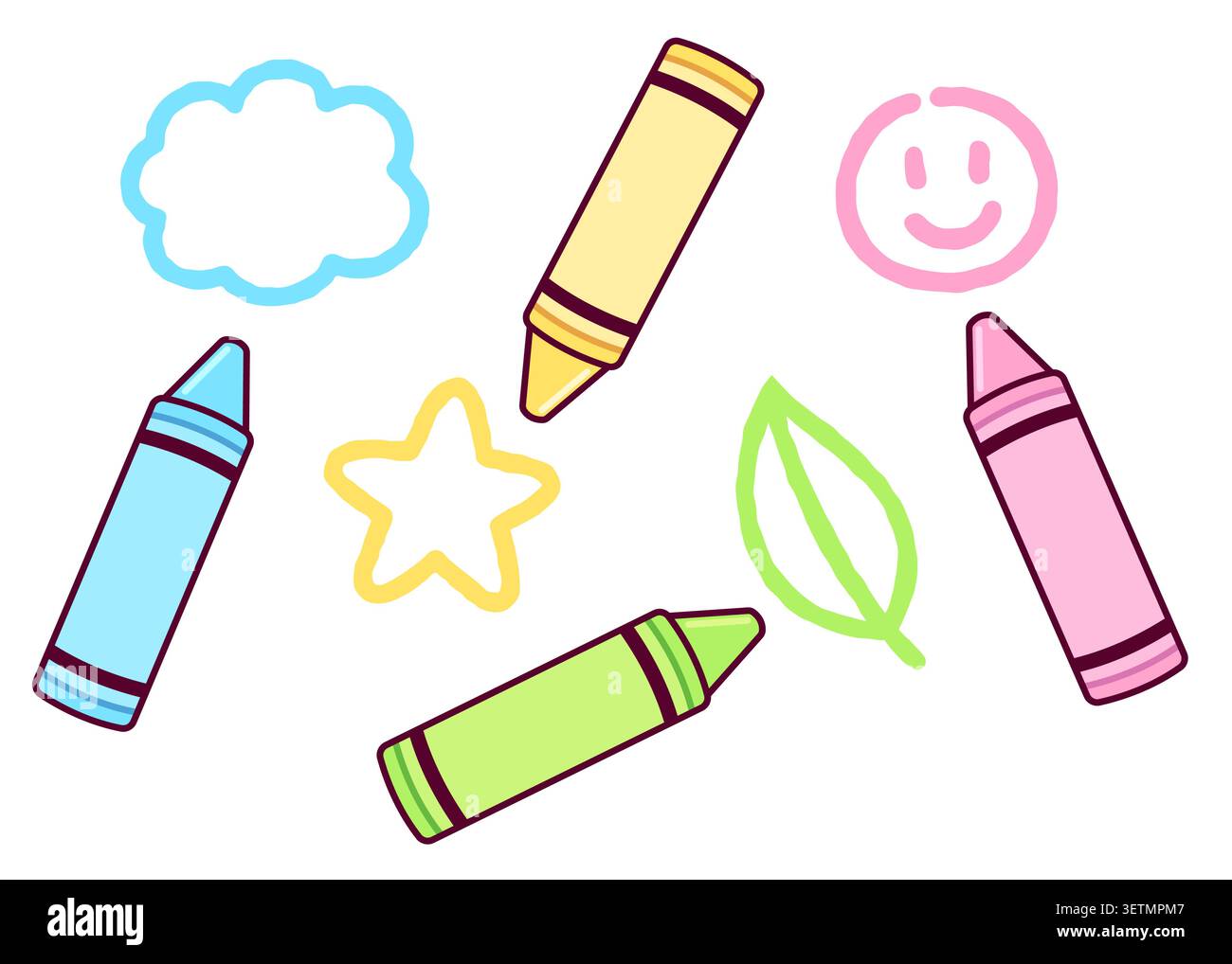 Niedliche Zeichentrickstifte, die Kritzeleien zeichnen. Vierfarbige Buntstifte Kunst und Teamarbeit. Vektor-Clipart-Illustration. Stock Vektor