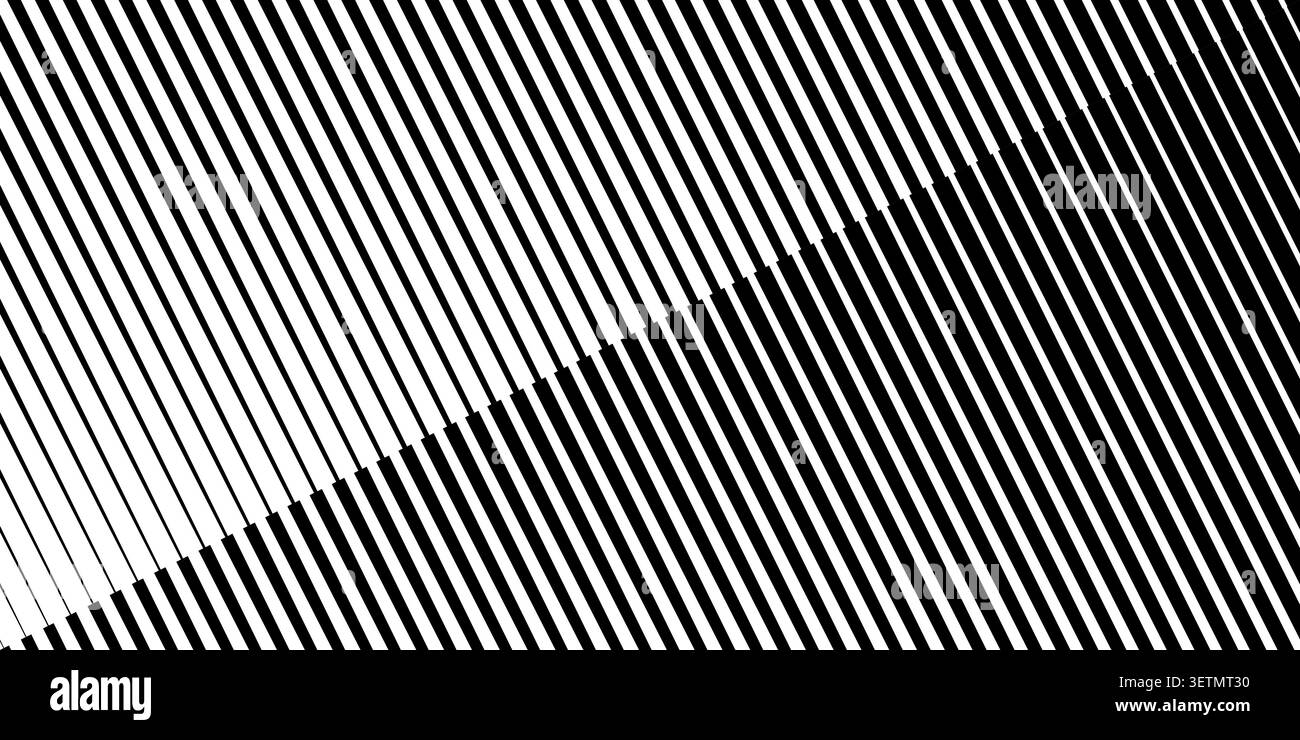 Schräge Halbtonlinien bilden eine lebendige Textur. Moderner geometrischer Hintergrund mit allmählichem Farbübergang, parallelen Streifen in monochromen Kontrasten und scharfem visuellen Rhythmus. Stock Vektor
