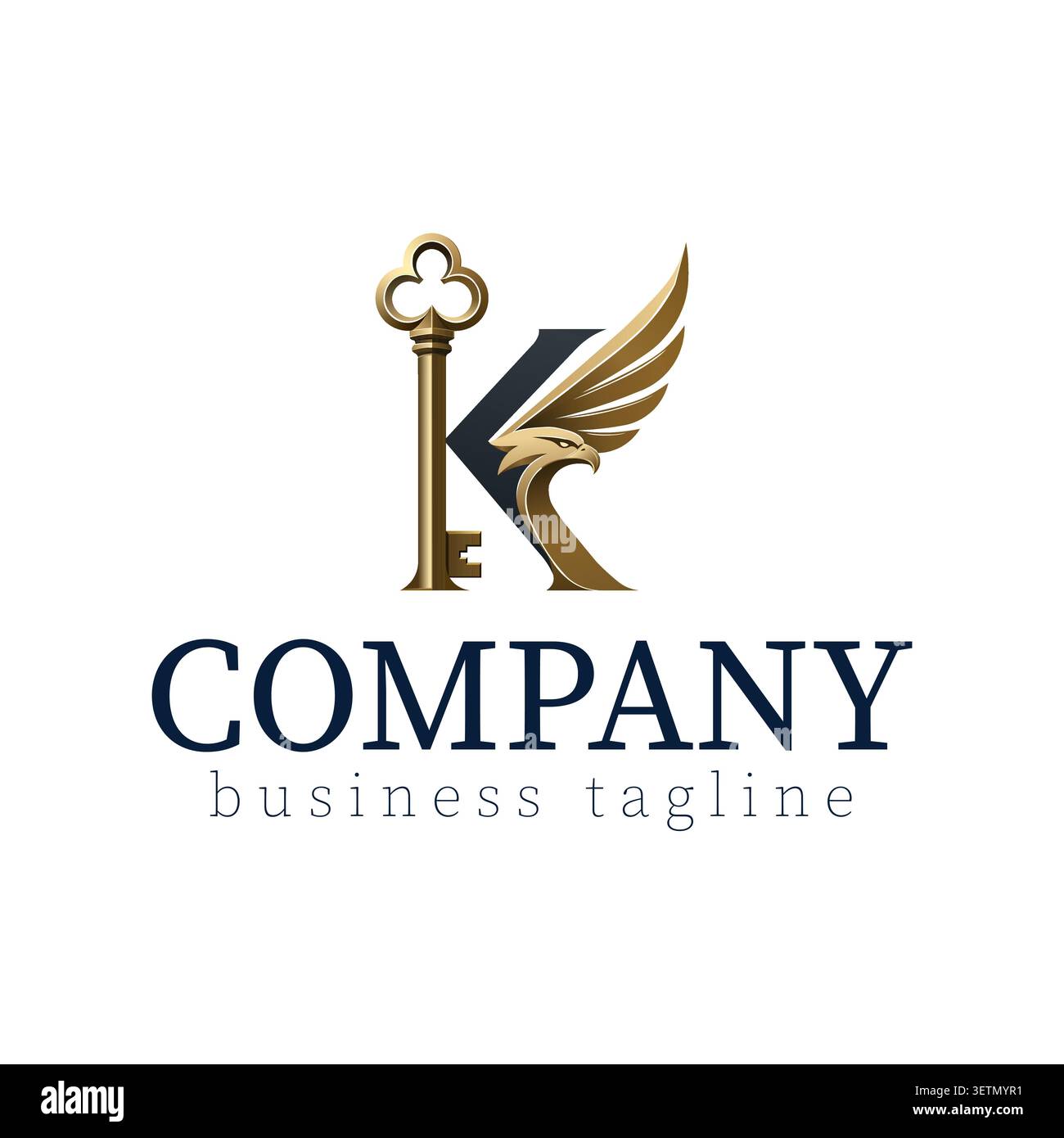 Luxuriöses K-Logo mit elegantem goldenem Schlüssel, majestätischem Adlerkopf und dynamischem Flügel, integriert in ein edles königliches Design. Diese hohe Qualität Stock Vektor