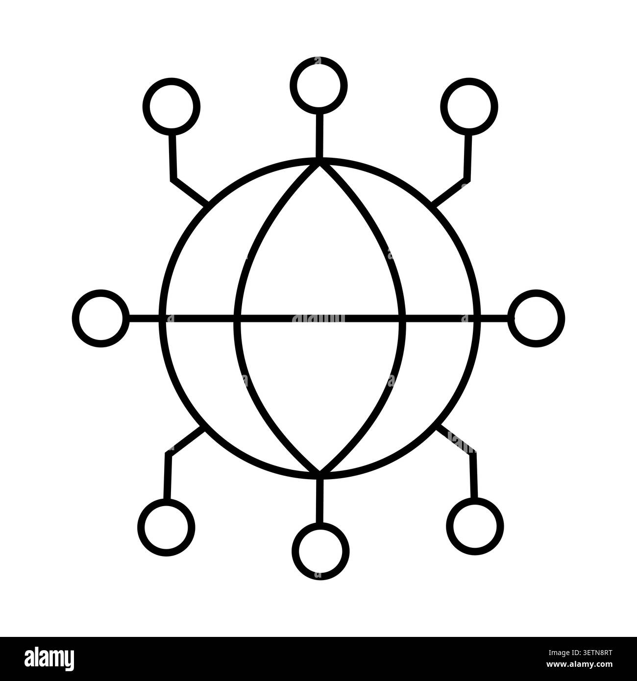 Erdkugel mit Mikrochip-Schaltmustern. Illustration der Vektorlinie für globale Technologie, weltweites Netzwerklogo Stock Vektor