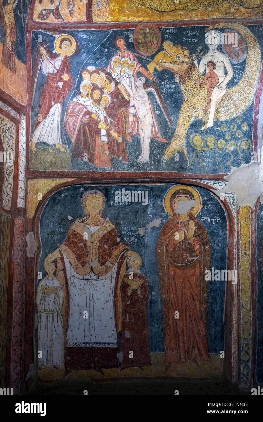 Byzantinische Fresken in der Kirche des Heiligen Johannes, Gulsehir, Nevsehir, Türkei Stockfoto