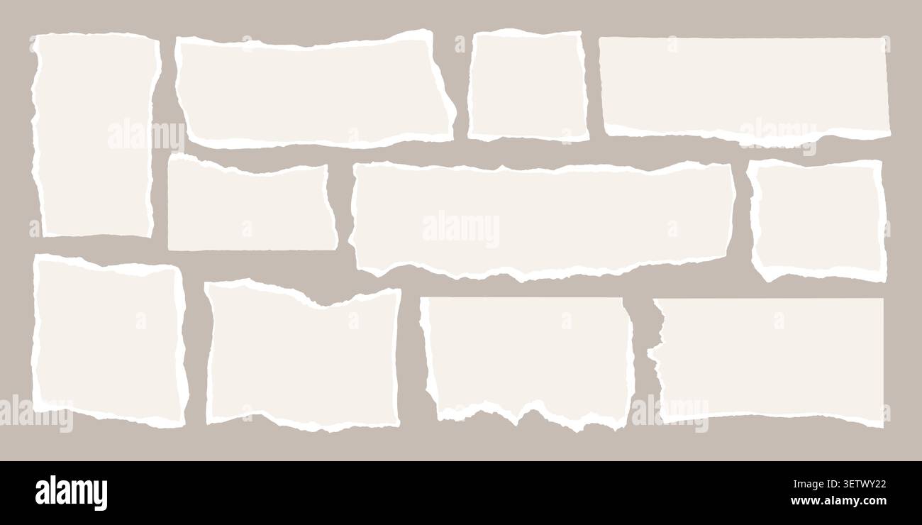 Gerissene Papierstücke mit gezackten Kanten bilden auffällige Design Element Vektor Illustration Set. Stock Vektor