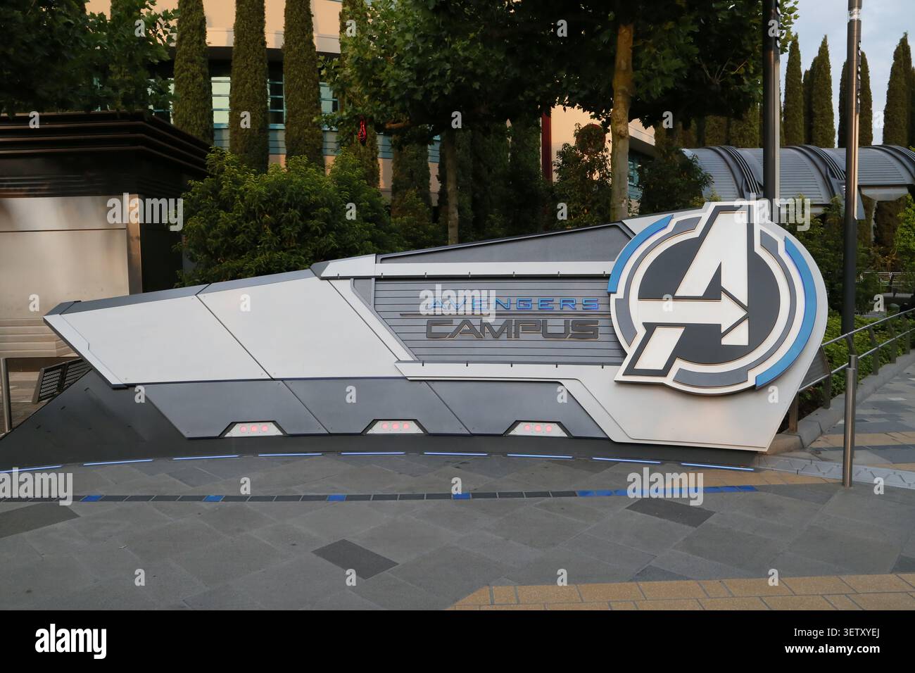 Avengers Campus Schild im Walt Disney Studios Park in Disneyland Paris, Marne-la-Vallée, Frankreich Stockfoto
