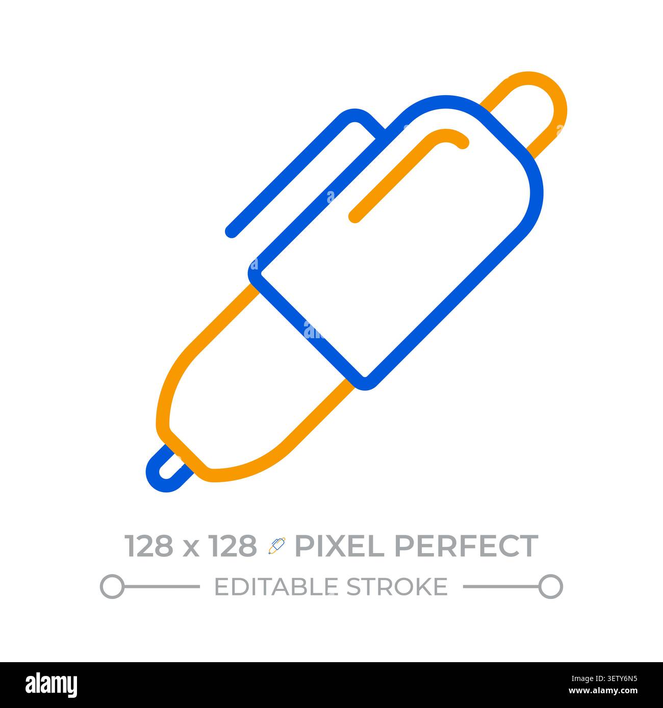 Stift Pixel Perfect Symbol für zwei Farblinien Stock Vektor
