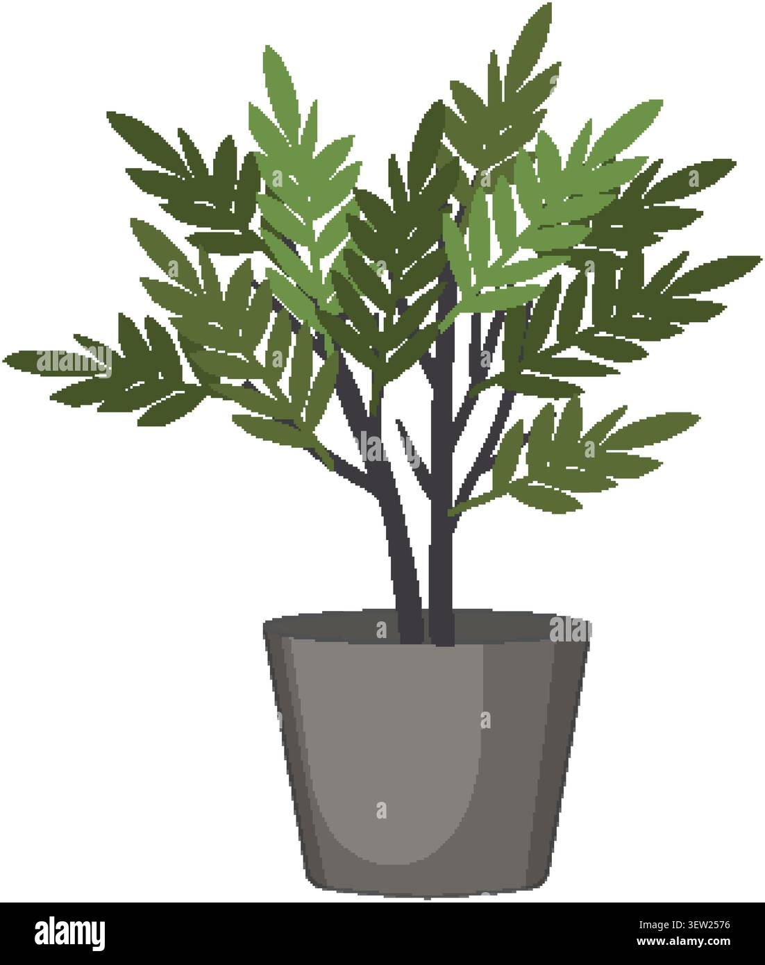 Flache Vektorillustration einer grünen Pflanze in einem grauen Topf mit weißem Hintergrund. Stock Vektor