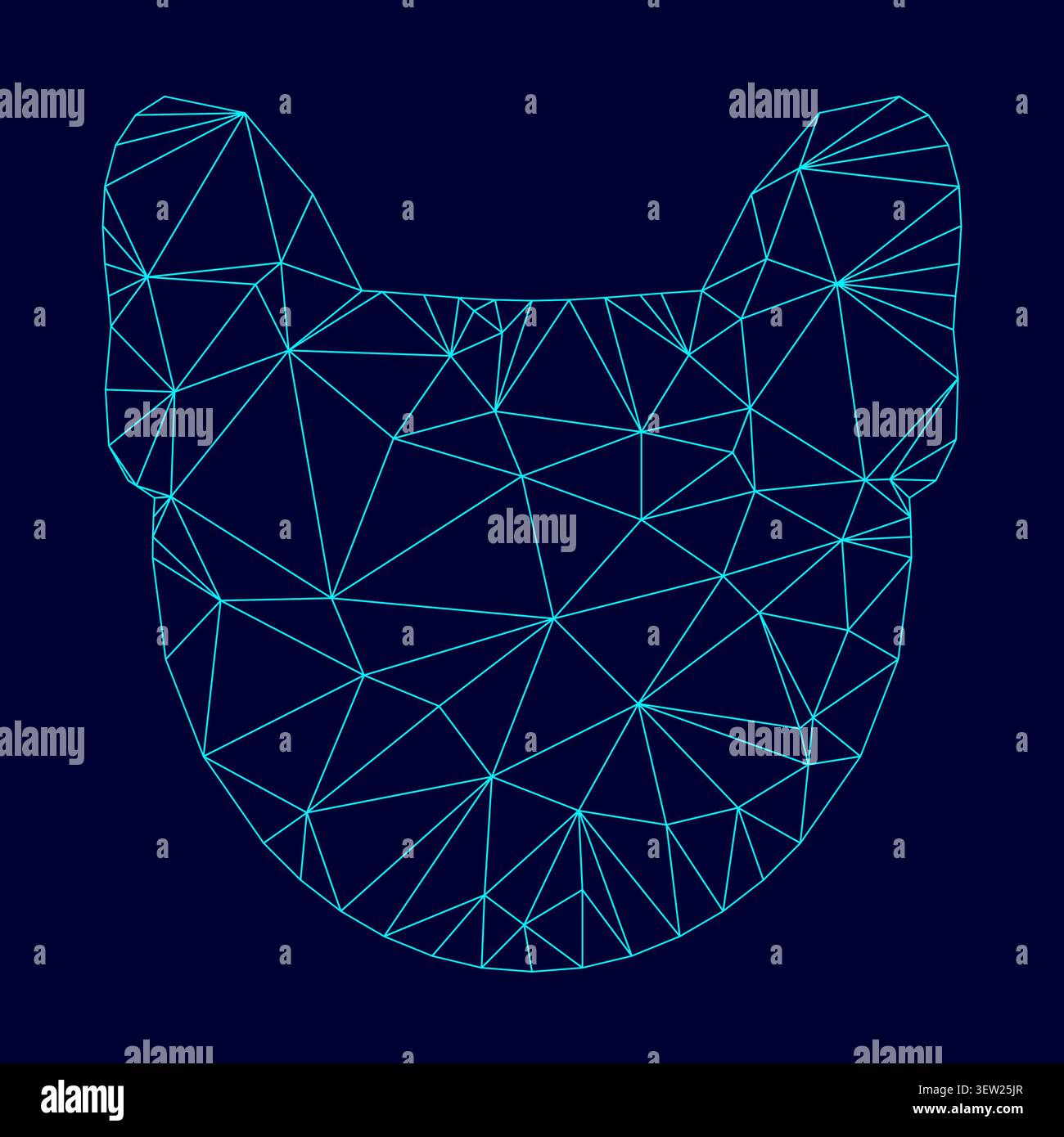 Hund Kopf niedrige Poly Triangulation trianguliert polygonale elektrische Cyan blau leuchtend Aqua Neon Farbe Vektor Illustration Bild Umriss Kontur Linie Stil Stock Vektor