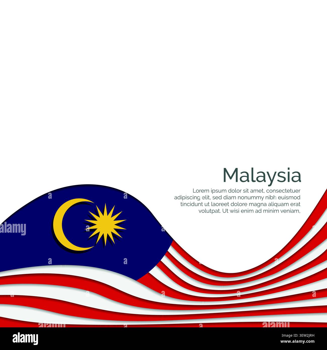 Flagge von Malaysia. Papierschnitt und Wellendesign mit modernem Präsentationslayout. Welleneffekt mit realistischen Schatten und Verläufen. Ideal für den Innen Stock Vektor