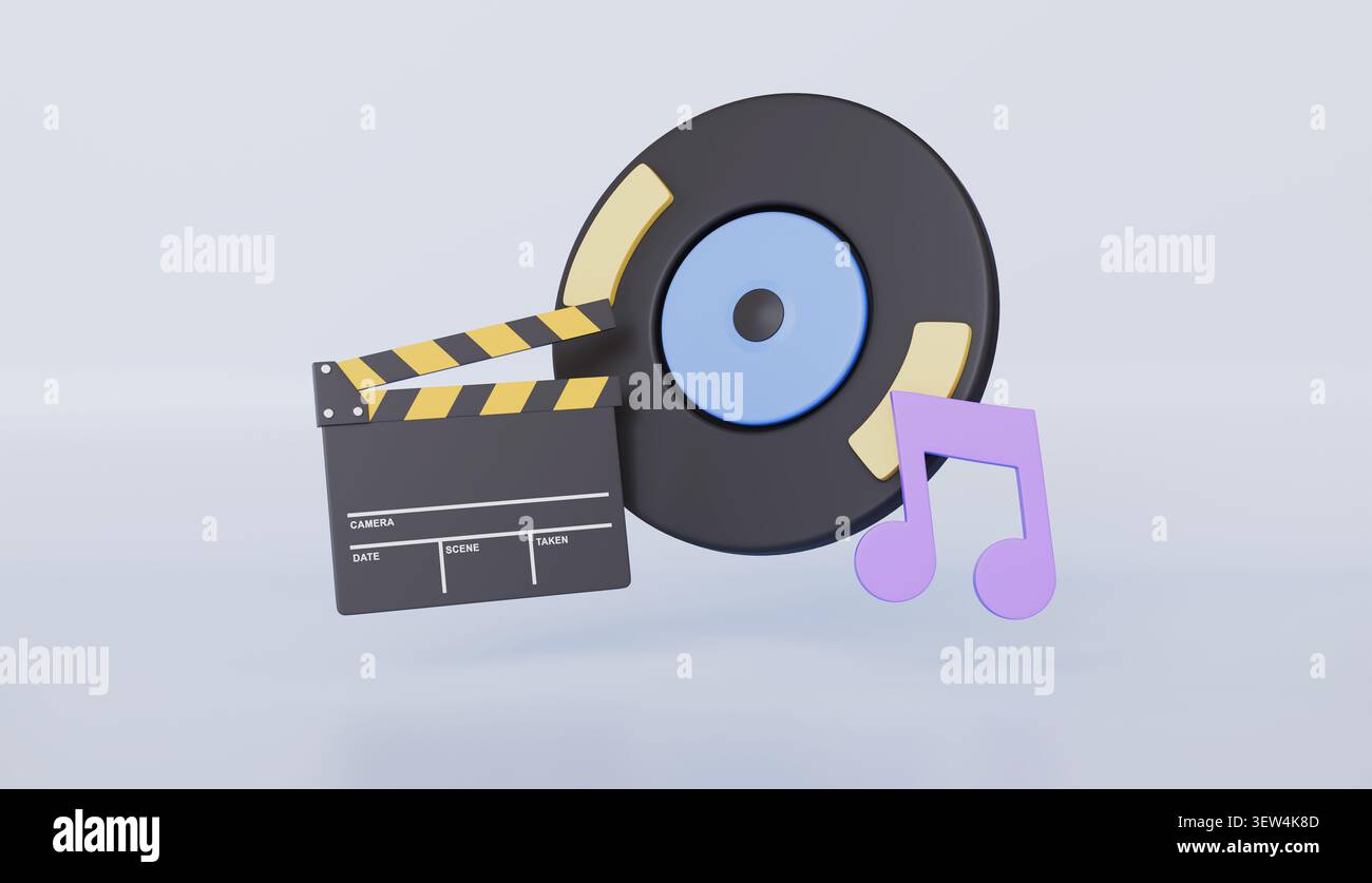 Multimedia-Aufnahme mit Musiknotiz, Mikrofonaufnahme für Musikgesang, Lied und Melodiekonzept Stockfoto