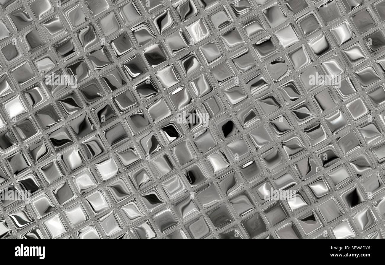 Nahtlose Schwarz-weiß-Fliesen Spiegelreflexe mit wiederkehrendem Muster im Glashintergrund digitale Quadrate. Stockfoto