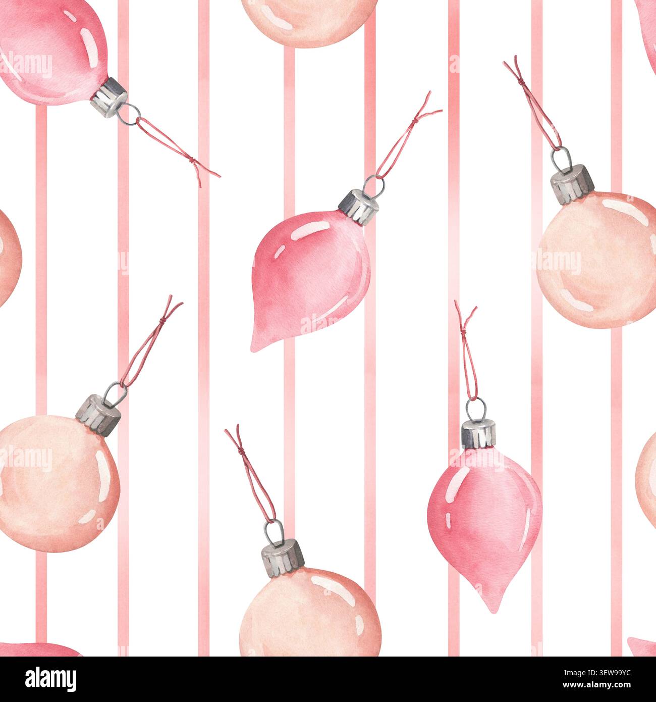Nahtloses Aquarellmuster mit Weihnachtsbaumschmuck Stockfoto