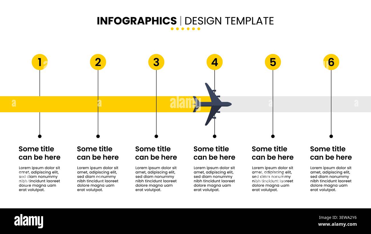 Infografik-Vorlage mit 6 Optionen oder Schritten. Flugzeug. Kann für Workflow-Layout, Diagramm, Banner und Webdesign verwendet werden. Vektorabbildung Stock Vektor