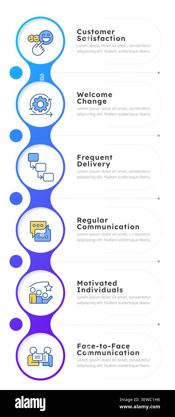 Die Infografik „Agile Principle“ hat 6 Schritte festgelegt Stock Vektor