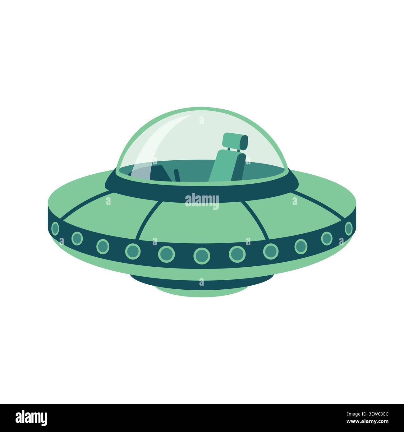 Grüne Alien-UFO-Illustration fliegende Untertasse Stock Vektor