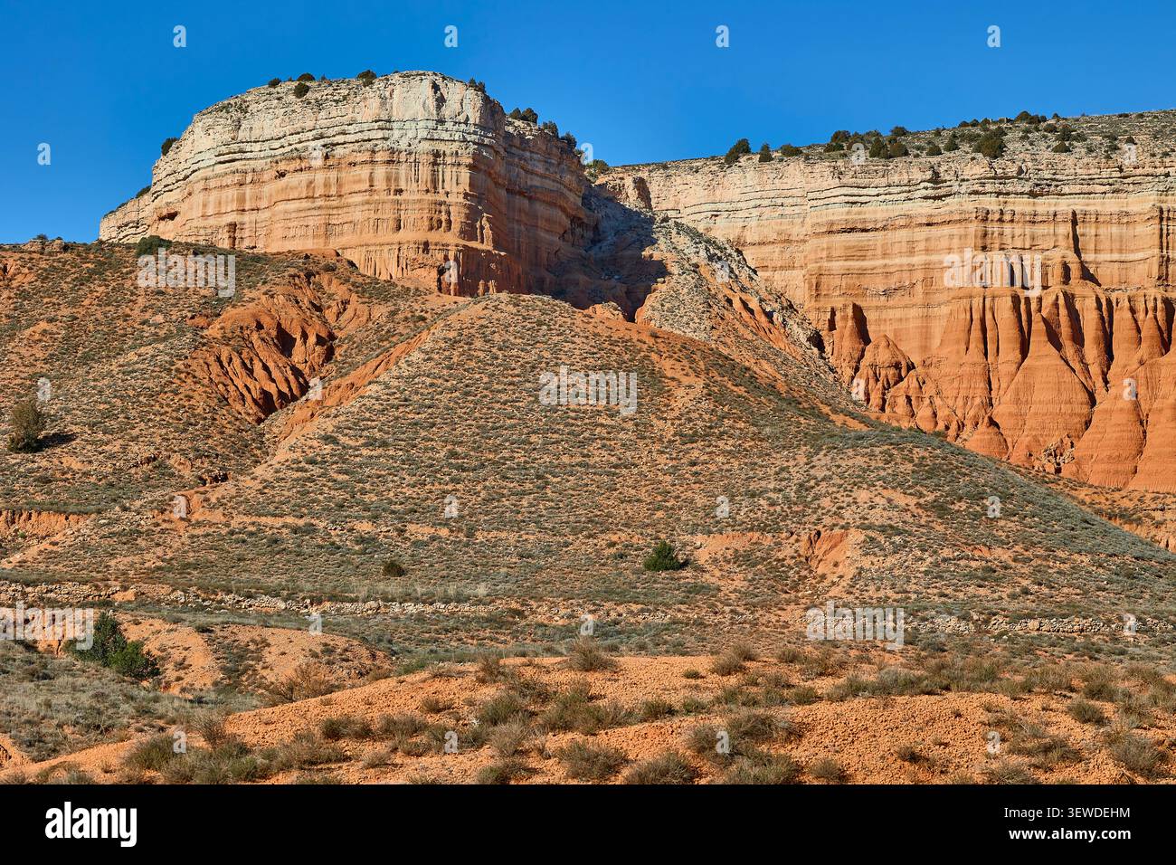 Rote Sandsteinklippen in der spanischen Provinz Teruel. Stockfoto