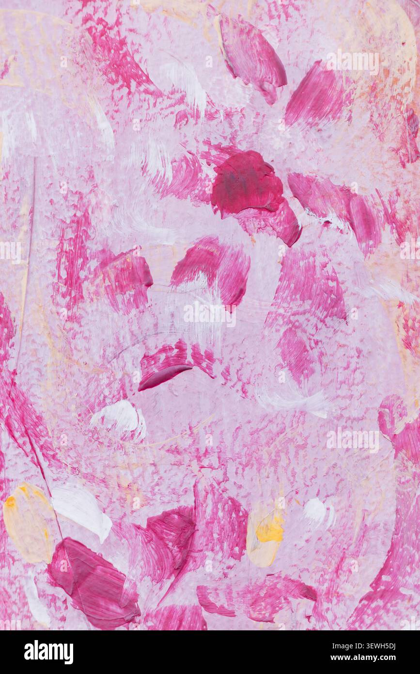 Abstrakte Farbe Splatter Wand Textur rosa lila Pinsel Striche Hintergrund Stockfoto