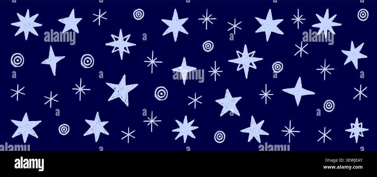 Handgezeichnete Sterne und funkelnde Farben mit Buntstift-Textur. Starburst und Pastellkreide Scribble Star Set. Vektor Magic Spark Clip Art isoliert für Stock Vektor