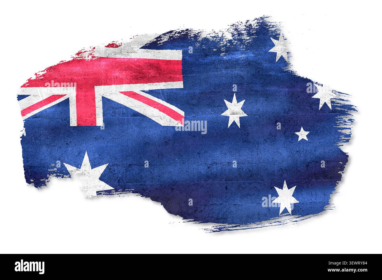 Australische Flagge mit einem Aquarellbild, das einen Pinselstrich auf weißem Hintergrund bildet Stockfoto
