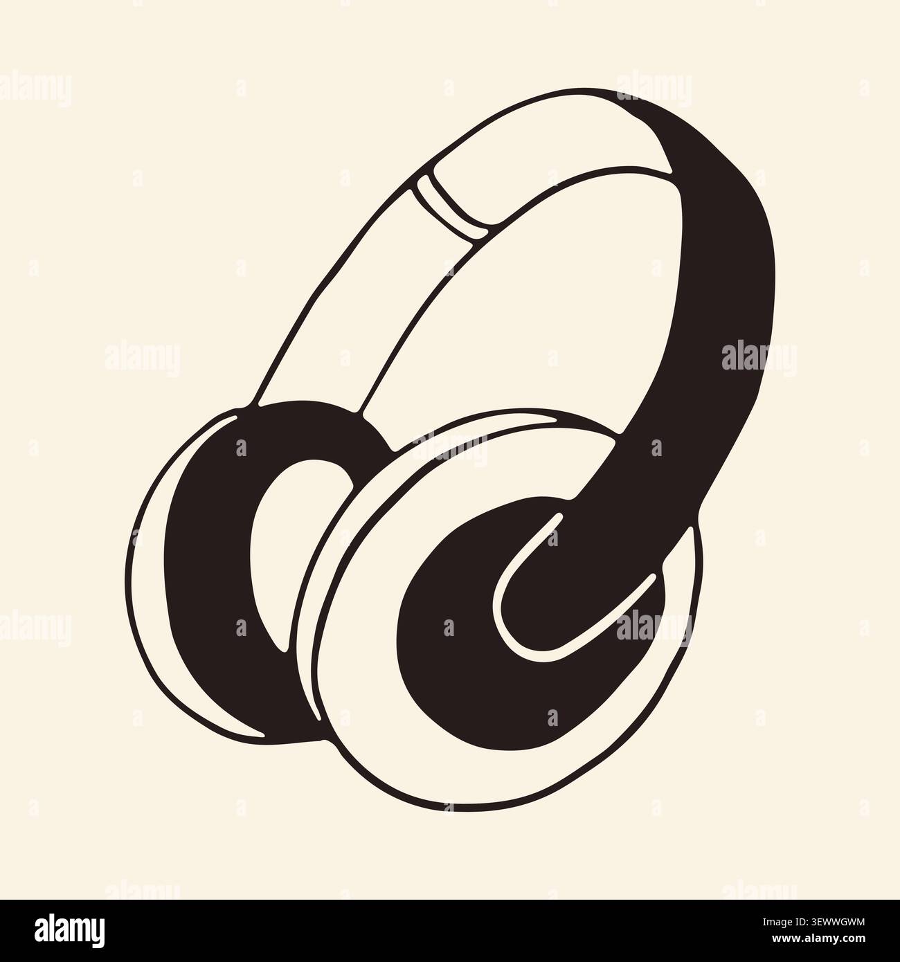 Minimalistisches, handgezeichnetes Kopfhörerdesign. Strichgrafik-Illustration eines Audio-Headsets für Musikhören oder Online-Meetings. Grafiksymbol für Ton Stock Vektor