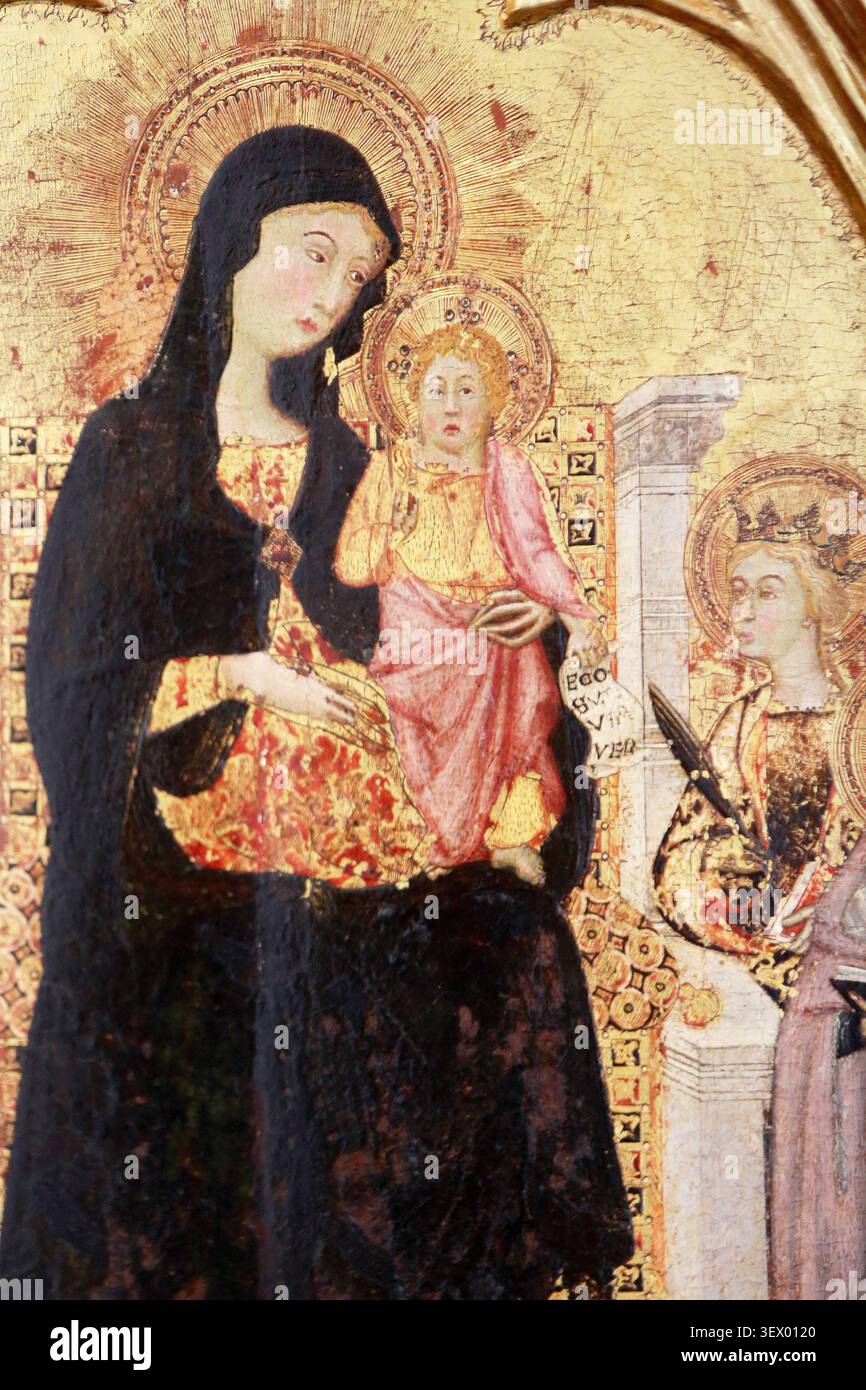 La Vierge et l'Enfant avec quatre Saints. Attribué à Pellegrino di Mariano. Sienne. Connu depuis 1449, mort en 1492. D 229. . Dépôt du Musée du Louvre Stockfoto