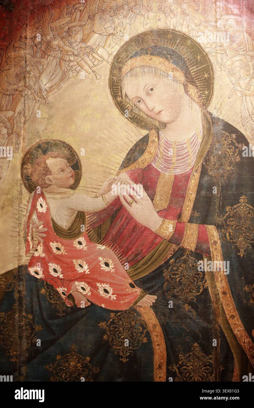 La Vierge d'Humilité entourée d'anges musiciens. 1400 / 1499 (XVe siècle). Anonym. Emilie. D 284. . Dépôt du Musée du Louvre. Exposition. Musée du PE Stockfoto