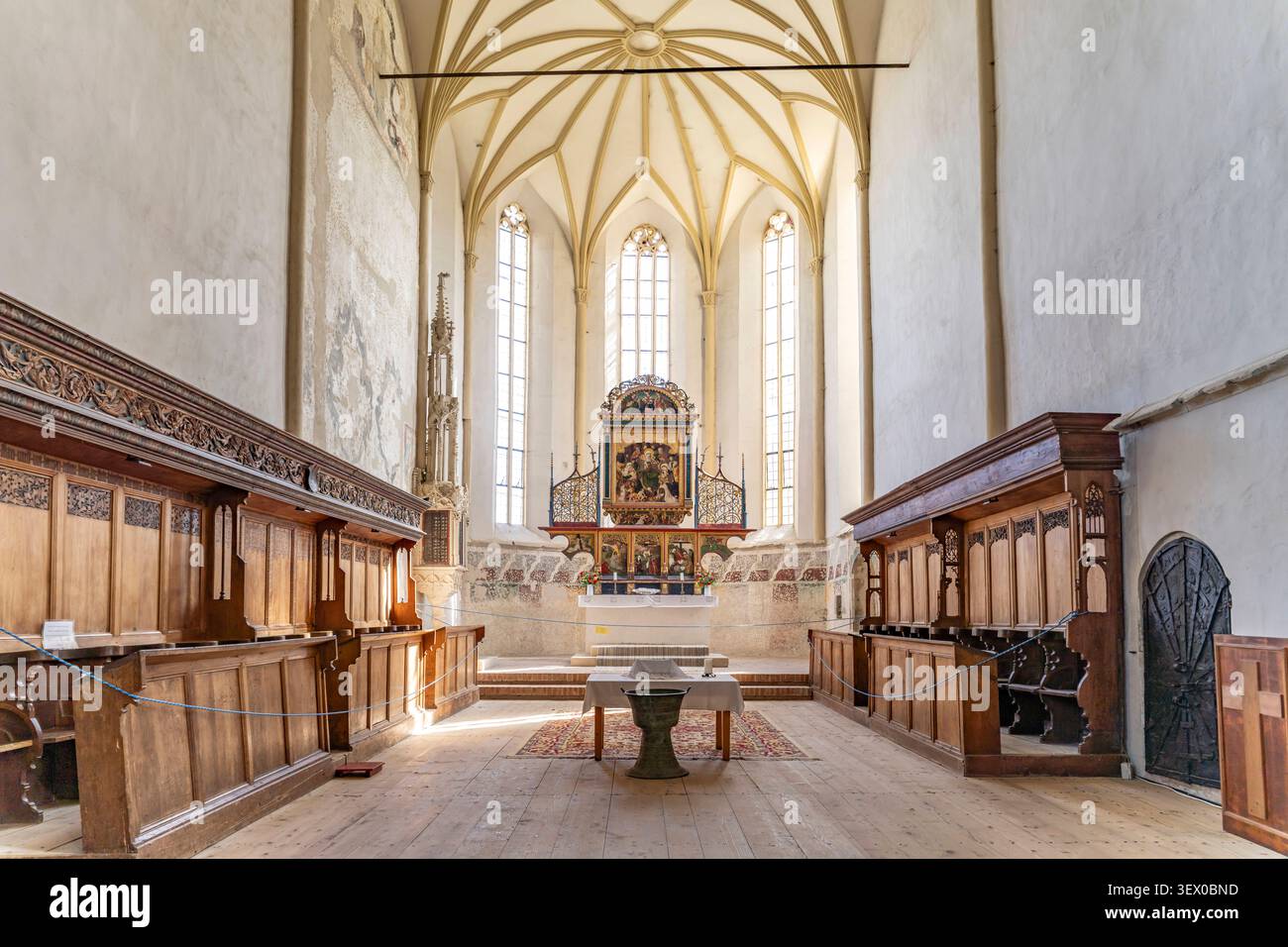 Schäßburger Bergkirche Innenraum der Schäßburger Bergkirche in Sighisoara oder Schäßburg, Siebenbürgen, Rumänien Innenraum der Kirche auf dem Hügel in Stockfoto