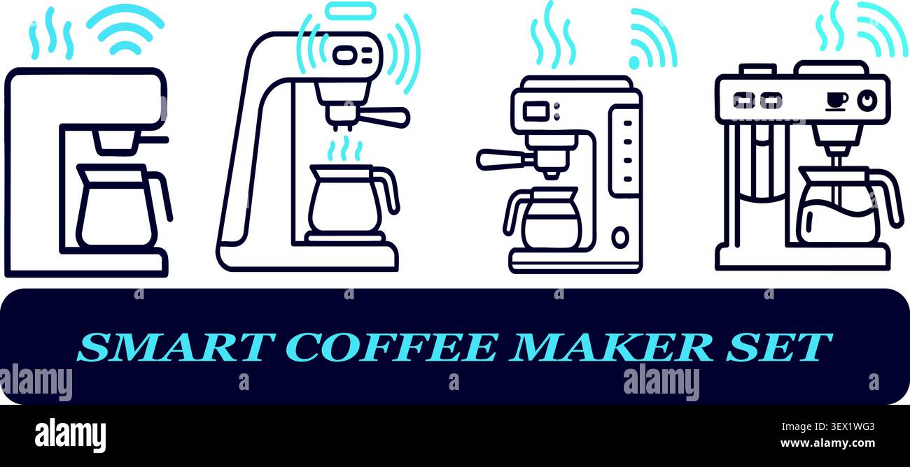 Minimal Smart Coffee Maker Line Icon Collection mit WLAN-Funktionen Stock Vektor
