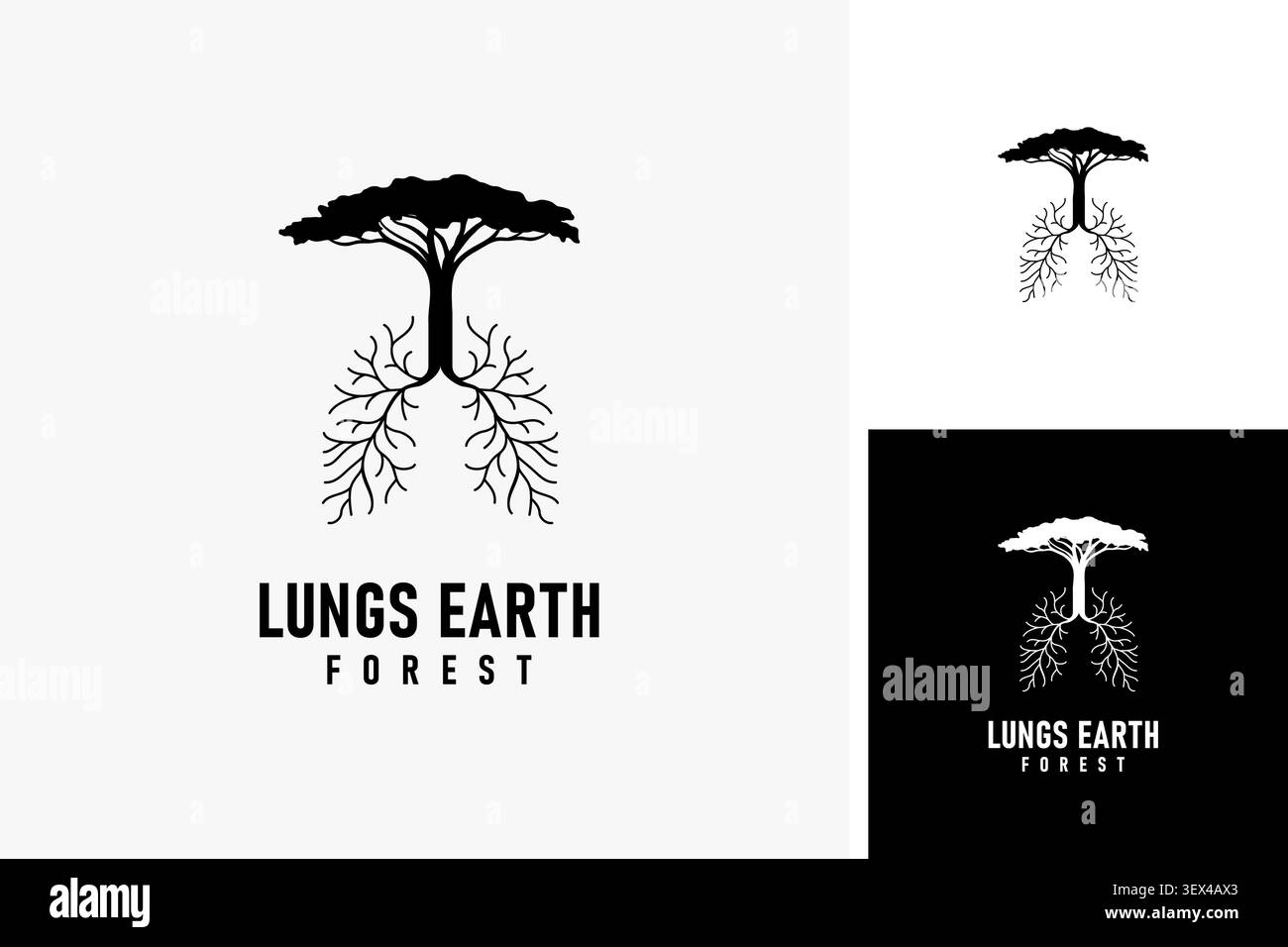Baum und Wurzel in Lungenform für das Logodesign des Lungen Forest Stock Vektor