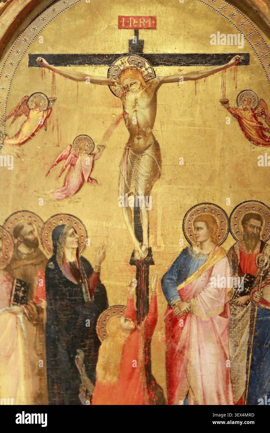 Le Calvaire avec cinq Heilige. Attribué ˆ Giovanni Bonsi (di Bonsi). Florenz. Connu entre 1348 à 1371. D 40. Dépôt du Musée du Louvre (1976). Expositi Stockfoto
