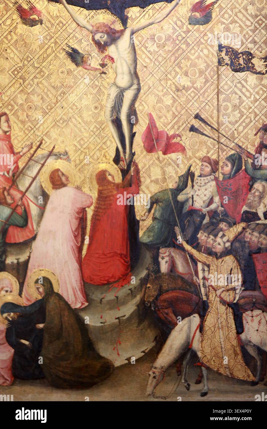 La Crucifixion. Attribué à pseudo Jacopino di Francesco. Bologne. ACTIF dans les années 1330-1350. D 112. Dépôt du Musée du Louvre (1976). Exposition. Stockfoto