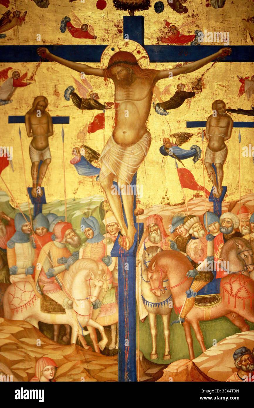 La Crucifixion. Attribué à Maître du crucifix de Pesaro. Venise. Quatrième quart du XIV siècle. D 146. Dépôt du Musée du Louvre (1976). Exposition. Me Stockfoto