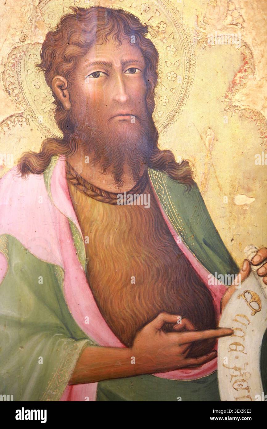 Saint-Jean Baptiste. Attribué à Paolo di Giovanni Fei. Sienne. Connu depuis 1639. Mort en 1411. D 71. Dépôt du Musée du Louvre (1976). Exposition. Mus Stockfoto