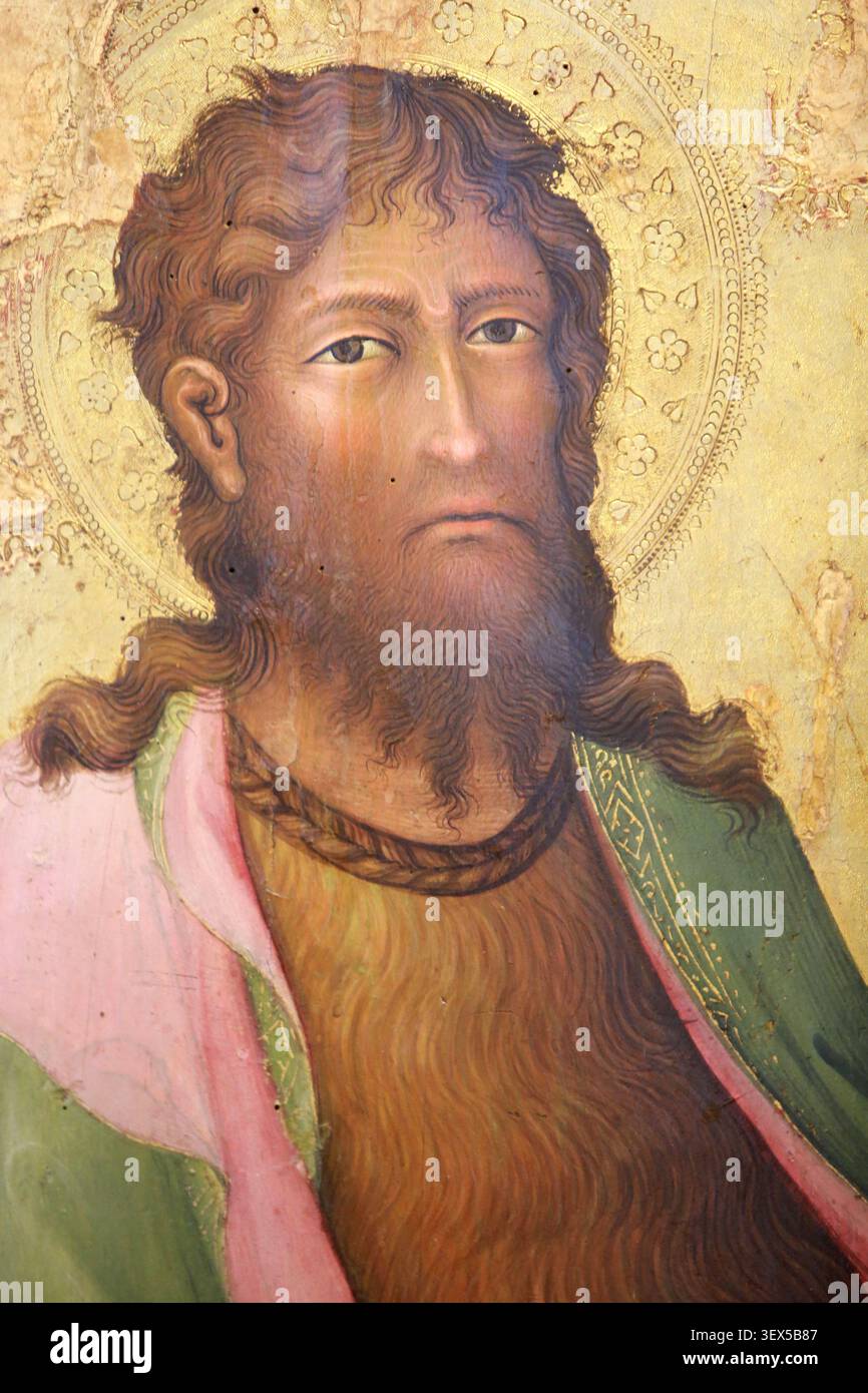 Saint-Jean Baptiste. Attribué à Paolo di Giovanni Fei. Sienne. Connu depuis 1639. Mort en 1411. D 71. Dépôt du Musée du Louvre (1976). Exposition. Mus Stockfoto