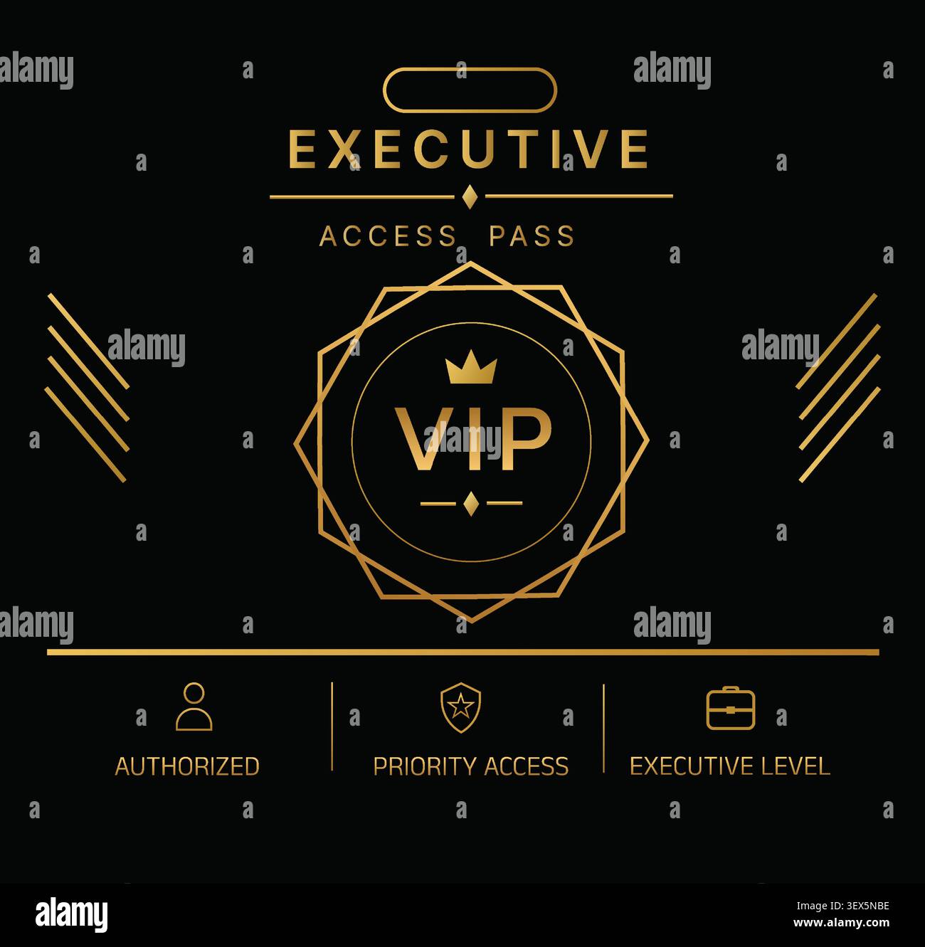 Luxuriöse VIP Executive-Eintrittskarte mit elegantem goldenem geometrischem Emblem, Premium-Mitgliedskarte und exklusivem Branding-Design-Vektor Stock Vektor