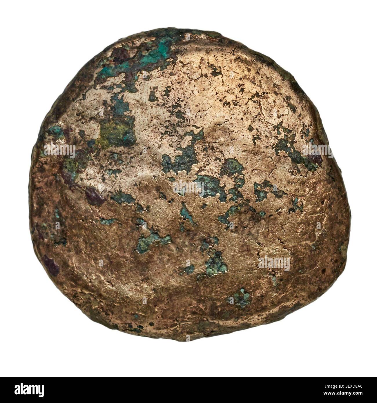 Eine keltische Goldmünze aus dem Stamm der Atrébates, Typ CARSICIOS-COMMIOS, datiert um 300 n. Chr., stammt aus der keltischen Numismatik der Eisenzeit. Stockfoto