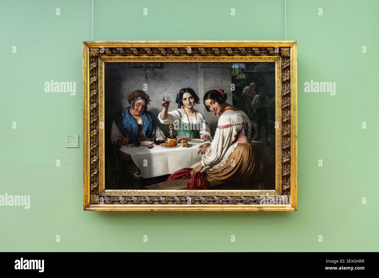 „Italienische Osteria Scene, Mädchen begrüßt eine Person, die hereinkommt“ von Wilhelm Marstrand, NY Carlsberg Glyptotek Museum, Kopenhagen, Dänemark Stockfoto