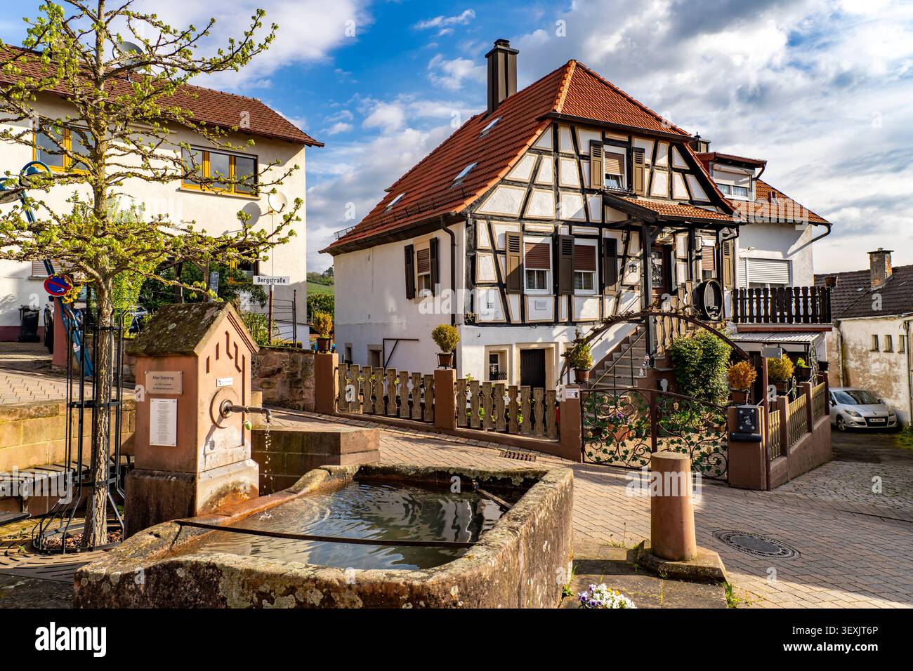 Alter Steintrog Hinzlochbrunnen Brunnen in Gleisweiler, Südliche Weinstraße, Rheinland-Pfalz, Deutschland Stockfoto