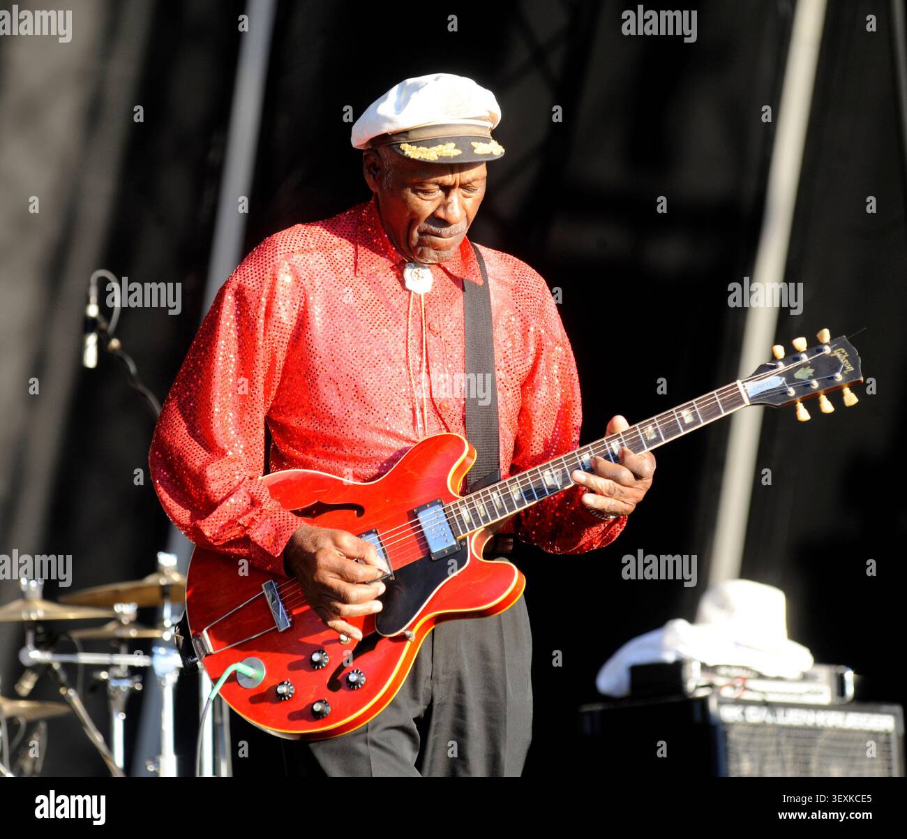 Chuck Berry trat live beim Virgin Mobile Festival 2008 in Baltimore, Maryland am 9. August 2008 auf. © David Atlas / MediaPunch Stockfoto
