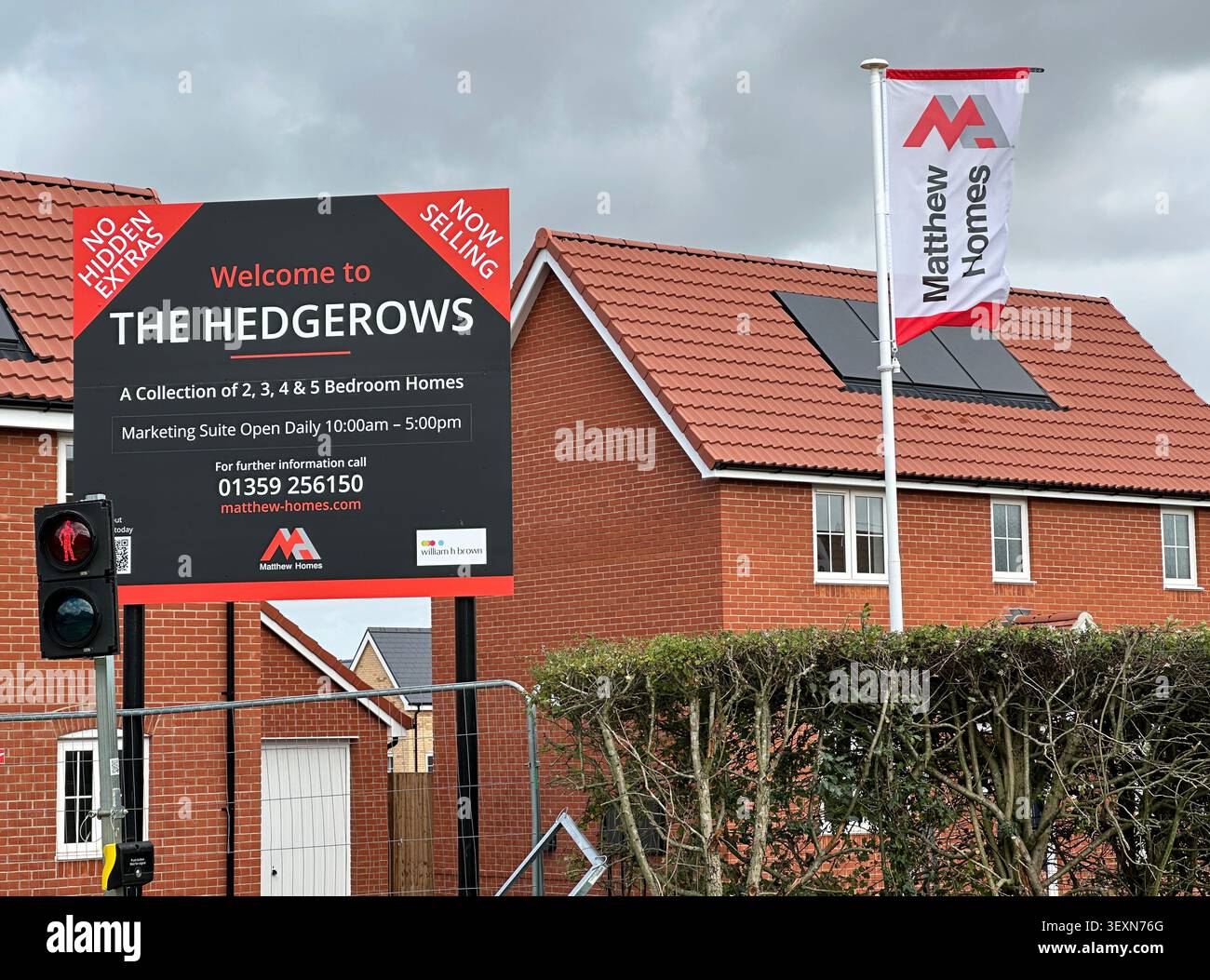 Neue Häuser, gebaut von Matthew Homes in Thurston, Suffolk, UK Stockfoto