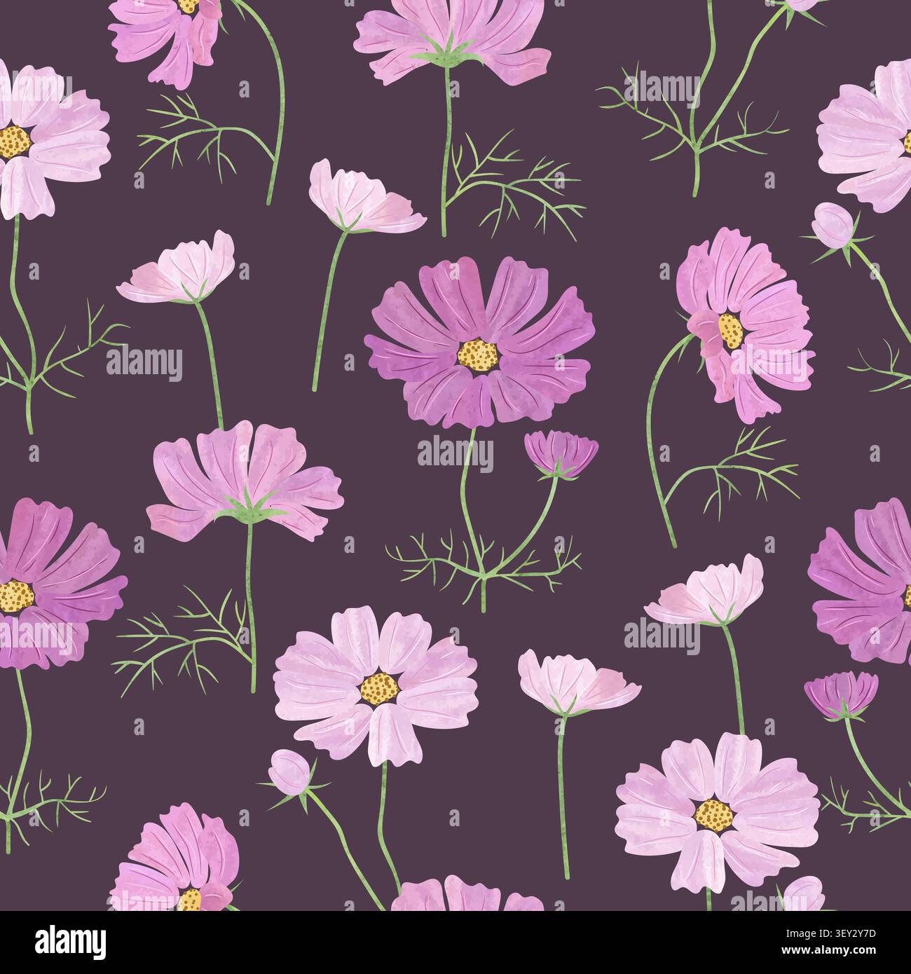 COSMOS Blumen nahtloses Muster. Vektor-Aquarellmuster mit Blumenmuster Stock Vektor