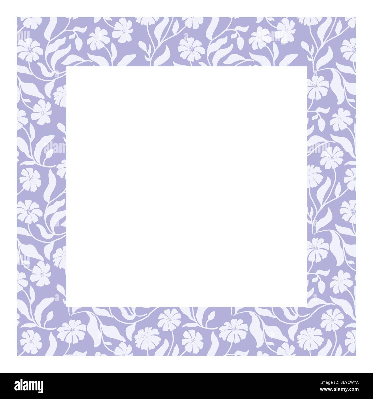 Blumenschmuck aus Blättern, Blüten und Zweigen. Aquarellabbildung. Der Rahmen ist hellviolett. Zum Erstellen von Einladungen, Notizbüchern und Postkarten Stockfoto