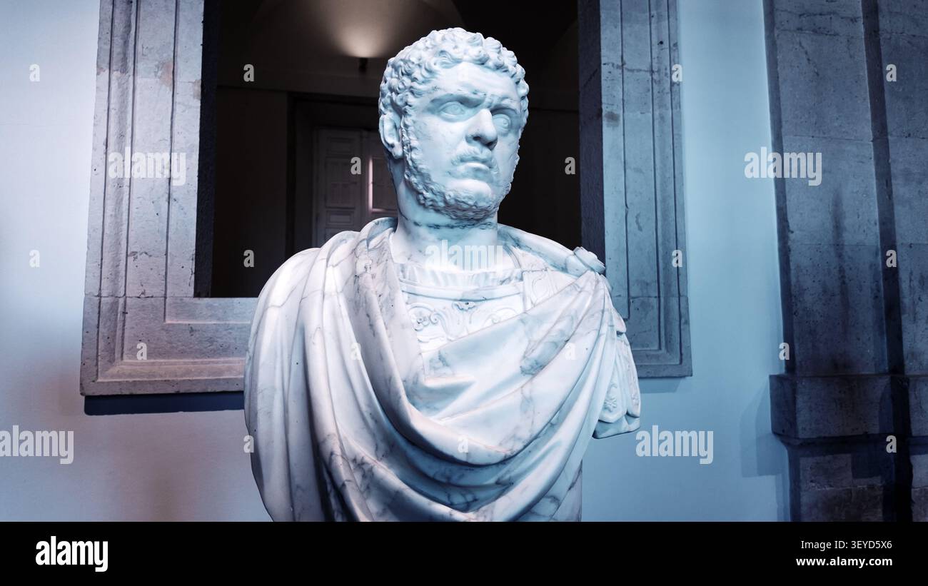 Aranjuez, Spanien, 2. März 2026 Caracalla Marmor Büste des römischen Kaisers im Königspalast von Aranjuez Stockfoto