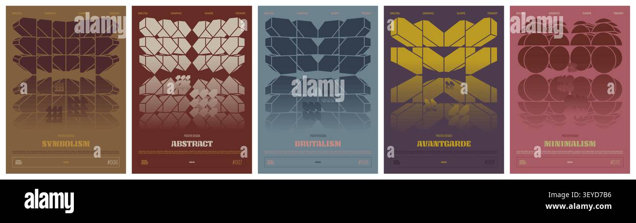Brutalismus minimalistisches Poster-Kunstdesign mit postmodernen Formen und auffälligen Elementen, abstrakter Farbverlauf, geometrische, seltsame Muster, Pastellfarben-Mod Stock Vektor
