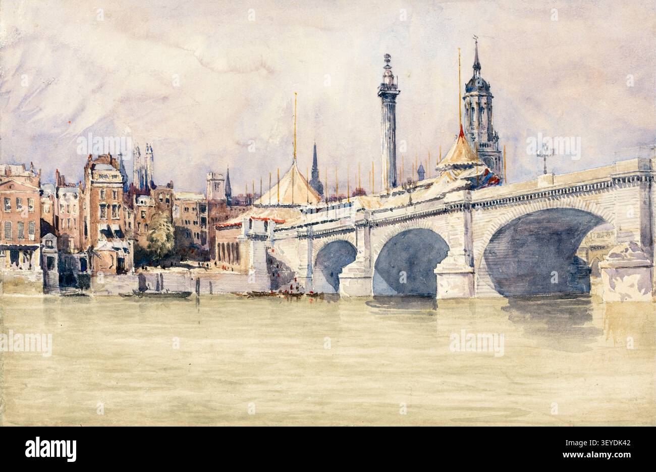 Eröffnung der New London Bridge am 1. August 1831, Aquarellmalerei von David Cox, 1831 Stockfoto