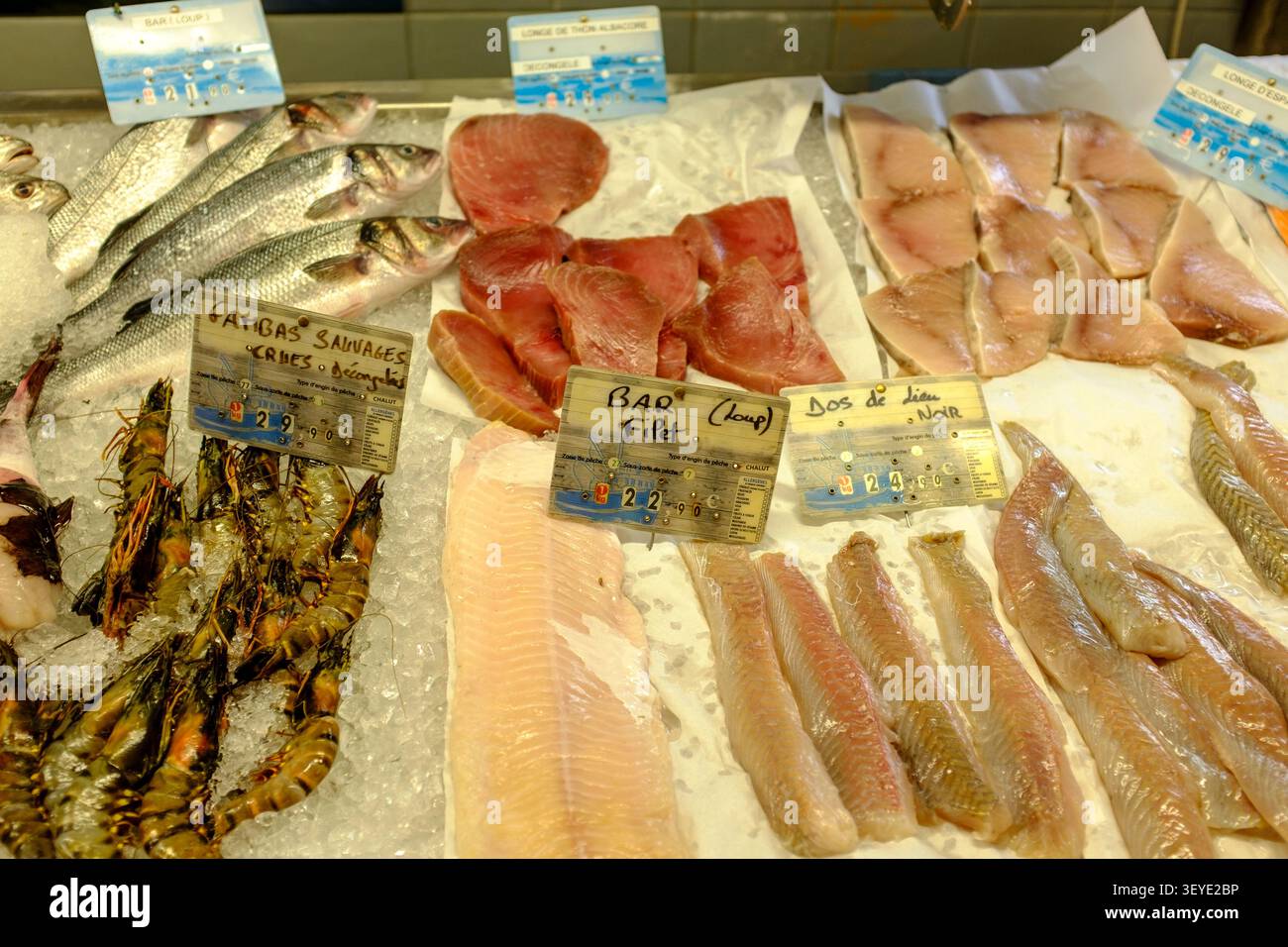 Fischtheke, Meze, Occitanie, Frankreich, Europa Stockfoto
