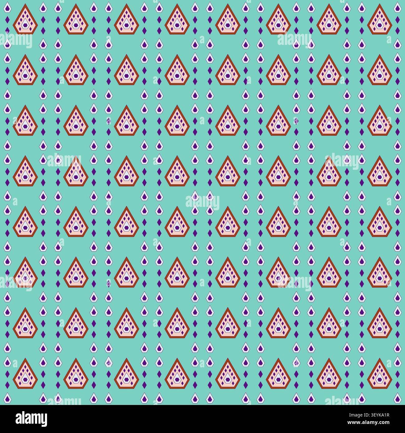 Ethnisches geometrisches nahtloses Muster mit traditionellen Motiven auf mintgrünem Hintergrund. Stockfoto
